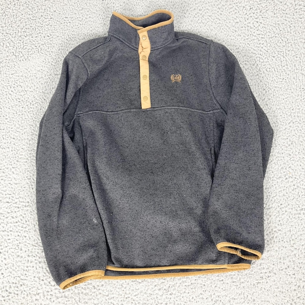 Cinch Sweater Mens Medium Gray Fleece Snap Mock‎ Neck Pullover Western Logo